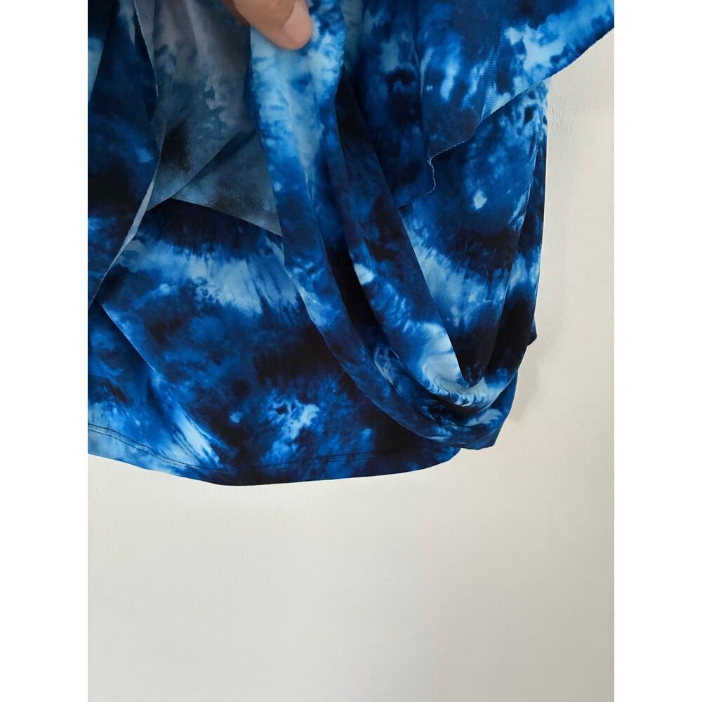 Aqua Green Blue Tie Dye Layered V-Neck Tankini Built In Shelf Bra Size L - Picture 4 of 11